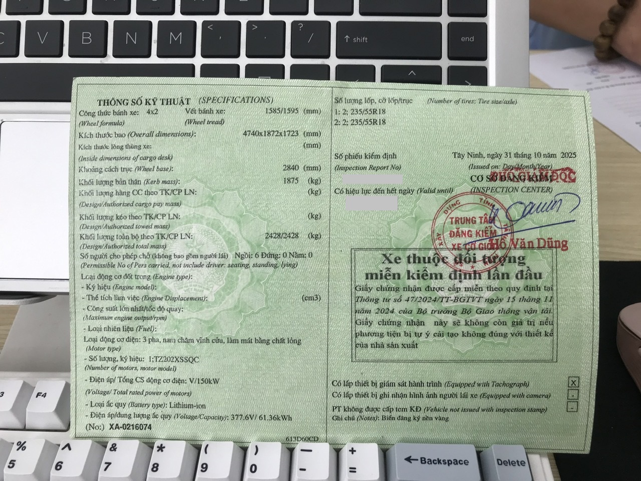 Đăng kiểm mặt sau