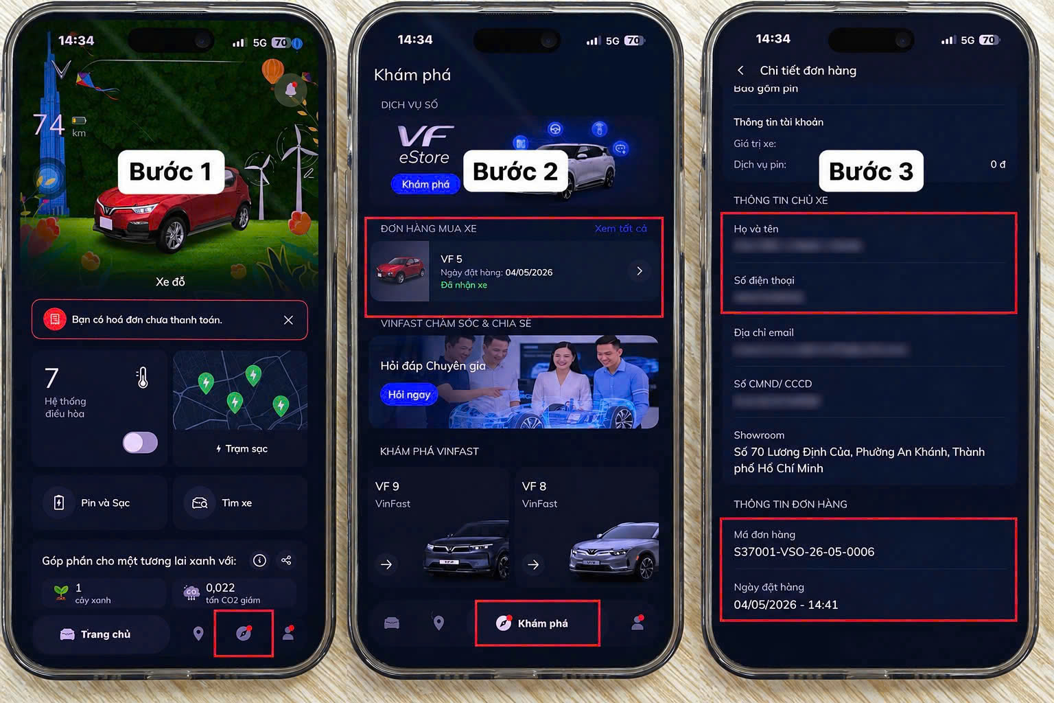 Thông tin trong app sạc