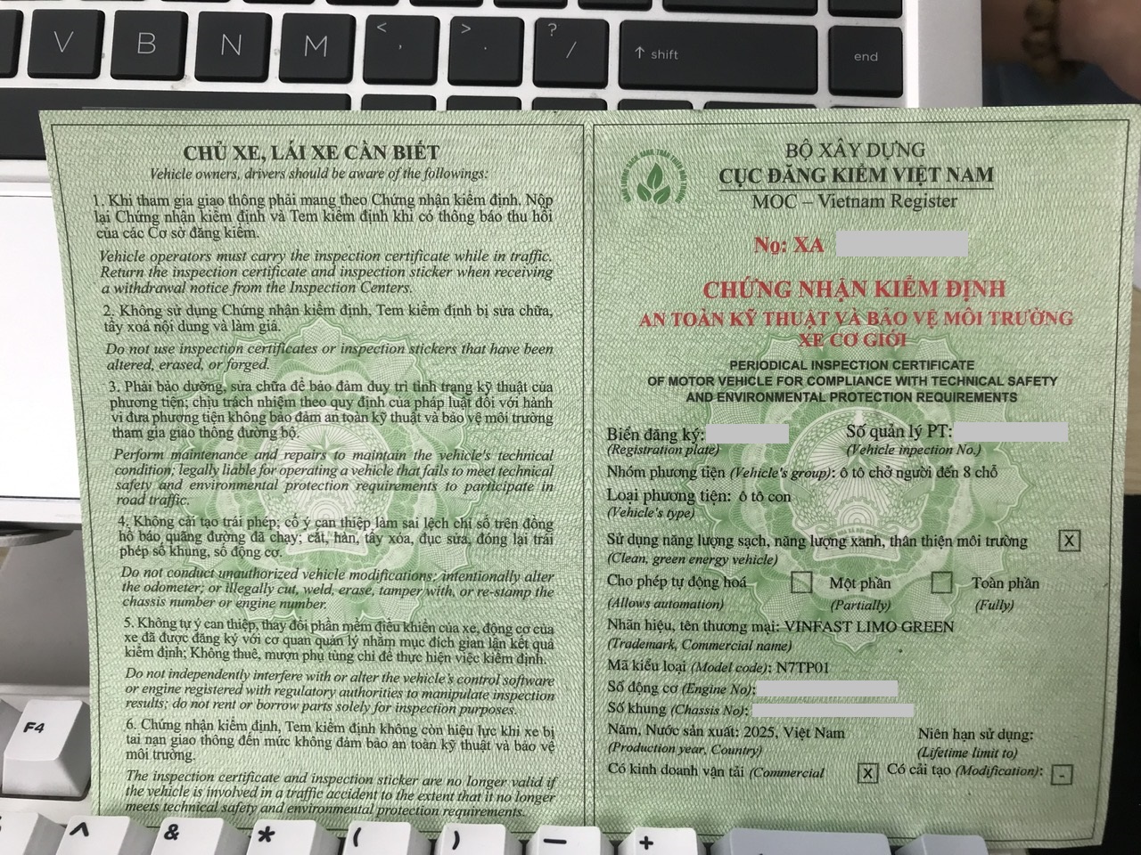 Đăng kiểm mặt trước